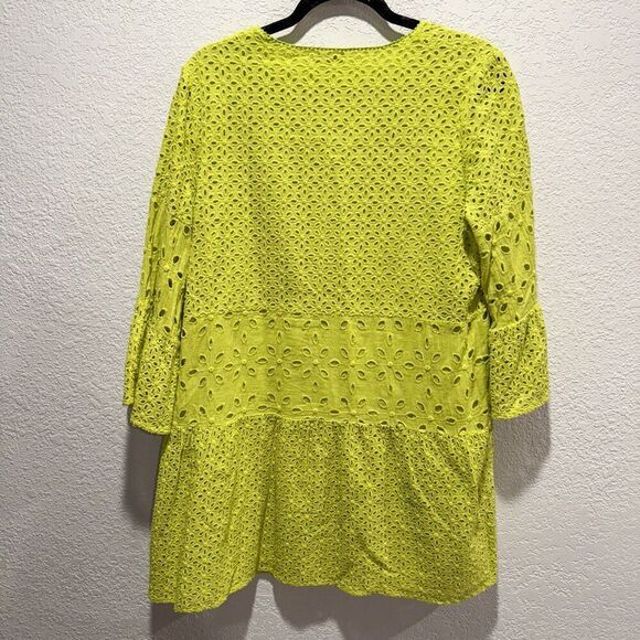 Tyler Böe Isla Eyelet Tunic Dress Women's Large Wild Lime Chartreuse Green Cotto - Picture 7 of 10